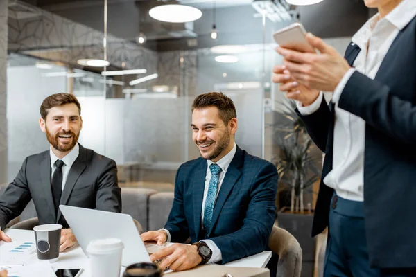 Business men on a conference in the meeting room — ストック写真