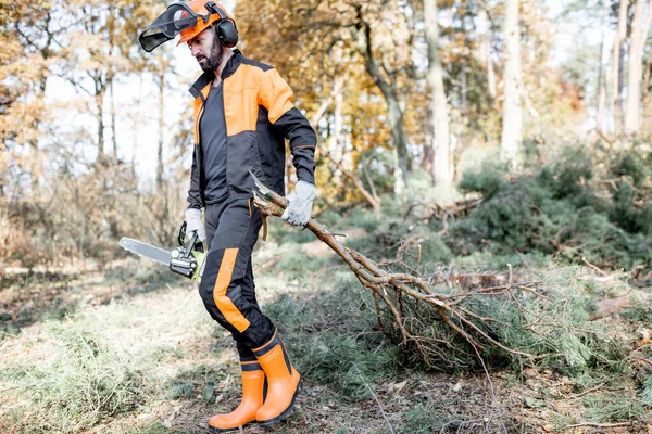 Professionell skogshuggning i skogen — Stockfoto