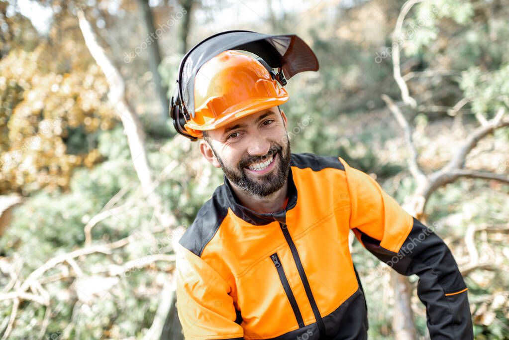 Professional lumberman portrait in the forest