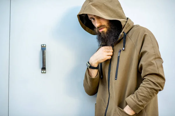 Mysterious man wearing hoodie coat