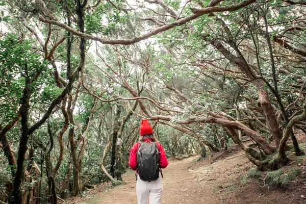 Mulher caminhando na floresta tropical — Fotografia de Stock