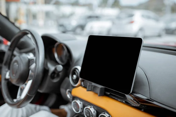 Car dashboard with a digital touchscreen — Zdjęcie stockowe