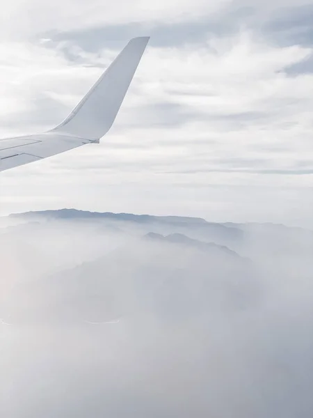 stock image Airplane wing on the sky background