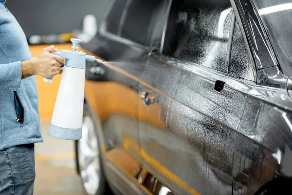 Preparing vehicle body before protective film apply — Stock Photo, Image