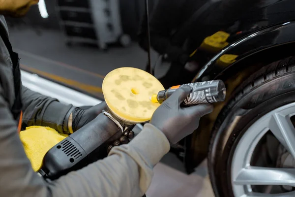 Applying wax for car body polishing — Stock Fotó