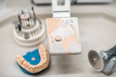 Dental technician working place at the laboratory