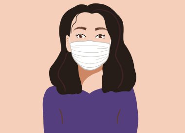 Arka planda koruyucu tıbbi maskeli bir kadın var.