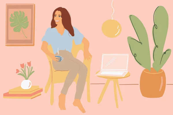 Ilustração de uma mulher em casa — Vetor de Stock