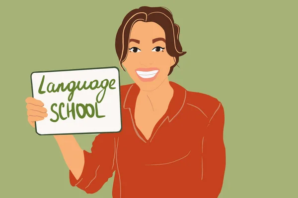 Kobieta uczy się języków obcych online — Wektor stockowy