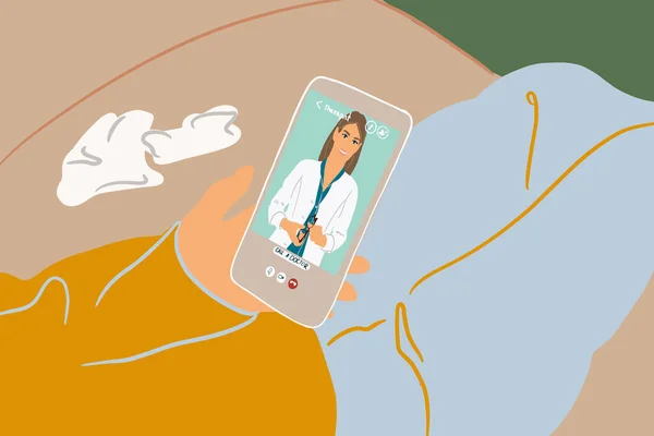 Ασθενής που μιλάει με ένα γιατρό online χρησιμοποιώντας κινητή συσκευή — Διανυσματικό Αρχείο