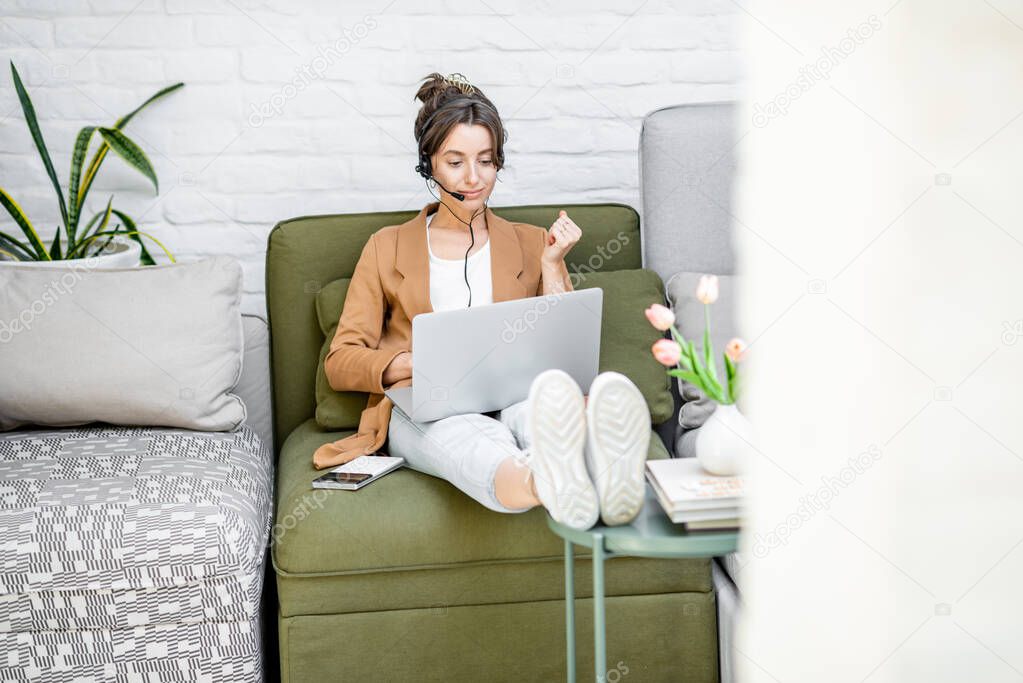 Woman working online from home