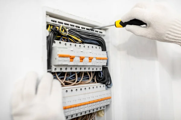 Installing or repairing electrical panel — Stock Photo, Image