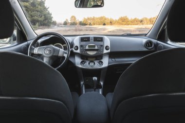 DNIPRO, UKRAINE - FEBRUARY 19, 2020: TOYOTA RAV4 2006 GREY COLOR, INTERIOR