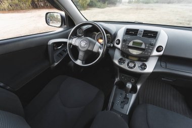 DNIPRO, UKRAINE - FEBRUARY 19, 2020: TOYOTA RAV4 2006 GREY COLOR, INTERIOR