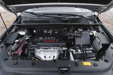 DNIPRO, UKRAINE - FEBRUARY 19, 2020: TOYOTA RAV4 2006, UNDER THE HOOD