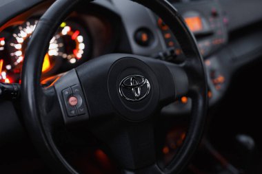 DNIPRO, UKRAINE - FEBRUARY 19, 2020: TOYOTA RAV4 2006 GREY COLOR, WHEEL CLOSE