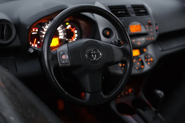 DNIPRO, UKRAINE - FEBRUARY 19, 2020: TOYOTA RAV4 2006 GREY COLOR, WHEEL CLOSE