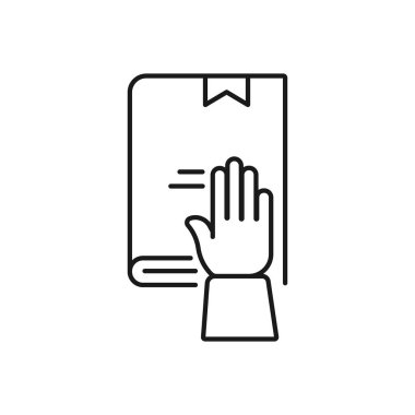 Yemin hukuku - en az çizgi web simgesi. Basit vektör illüstrasyonu. co