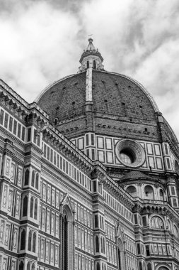FLORENCE, ITALY - 12, MARCH, 2018: Black and white picture of the amazing dome of Cathedral of Santa Maria del Fiore, landmark of Florence, Italy