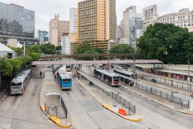 SAO PAULO, BRAZIL - 01 MARCH, 2020:  Wide angle picture of Terminal Bandeira, a bus terminal located in the old town of Sao Paulo