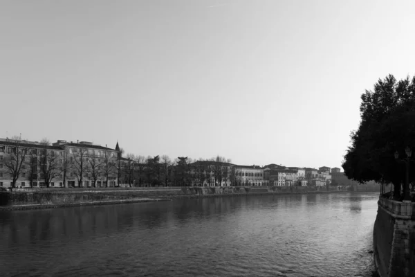 Verona Italy March 2018 Black White Picture Adige River Autumn — 스톡 사진