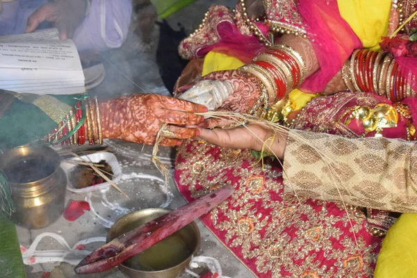 Rituels Mariage Hindou Manière Indienne Traditionnelle Image Est Prise Saharsa — Photo