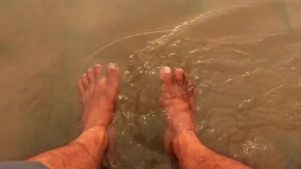 Junge Füße Tauchen Fließendes Flusswasser Mit Freude Clip Zeigt Die — Stockvideo