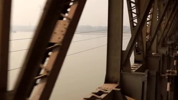 Tren Cruzar Puente Sobre Enorme Río Disparar Rajendra Puente Bihar — Vídeo de stock