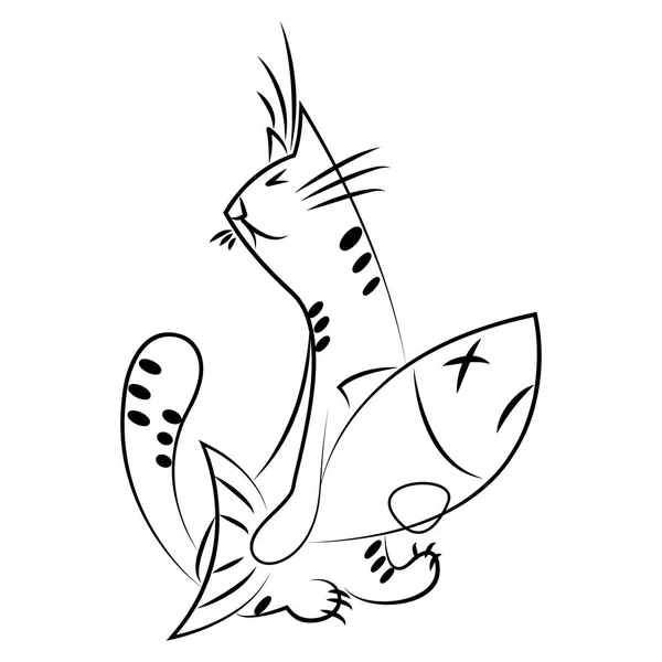 Кот с рыбой в лапах — стоковый вектор