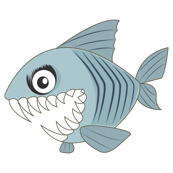 Vector sketch of a fish with big teeth opened its mouth. — Stok Vektör