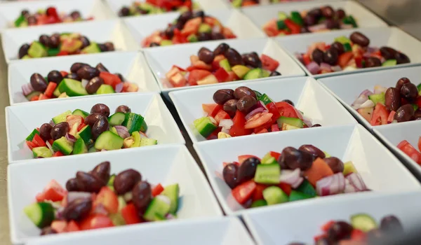 Entree Greek Salad prepared for catering — Stock Photo, Image