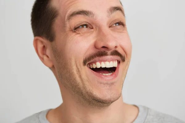 Close Portrait Laughing Man White Background — Stock Photo, Image