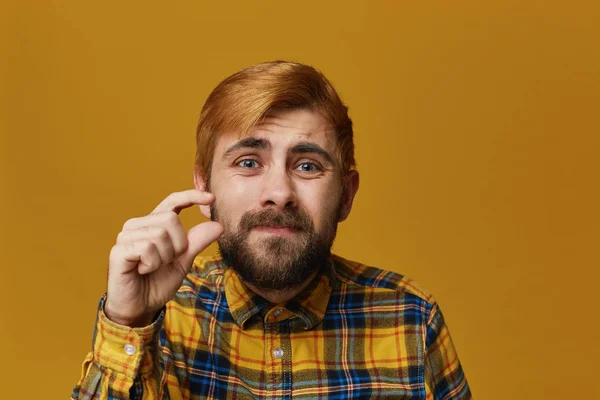 Portrait Attractive Young Male Beard Mustache Wears Yellow Plaid Shirt — Stock Photo, Image