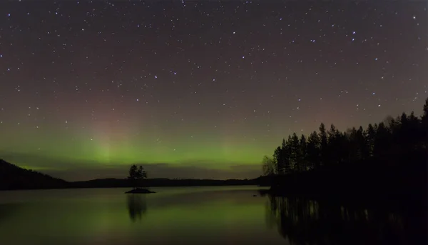 Northern Lights Aurora Borealis Lake Sweden Photographed Late Autumn — Stock Photo, Image