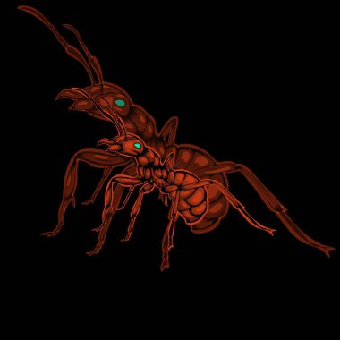 Siyah arkaplanda kırmızı karıncalar ve siluet karıncaların basit tasarımı 