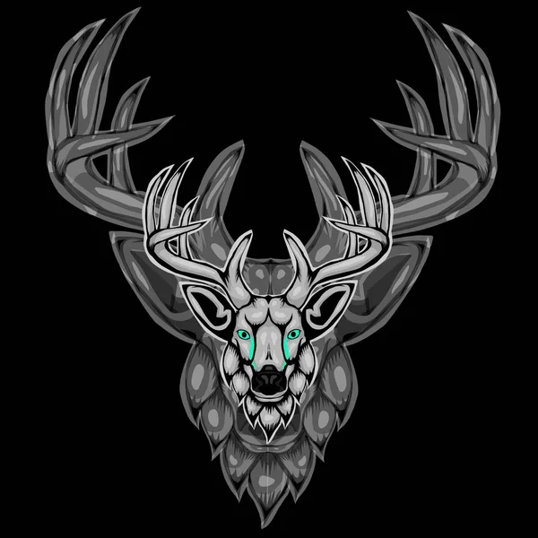 Simple Design Illustration Head Deer Horns Black Background — Stock Vector