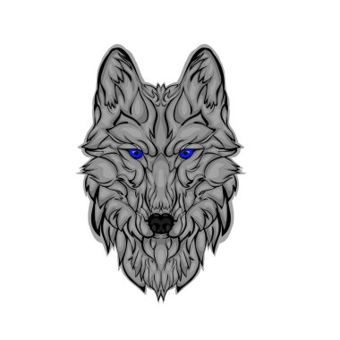 Beyaz arka planda baş kurdun vektör illüstrasyonu 