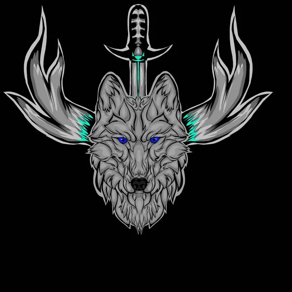 Mascot Head Wolf Black Background — 스톡 벡터