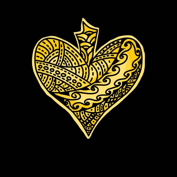 Corazón Patrón Ornamental Amarillo Sobre Fondo Negro — Vector de stock