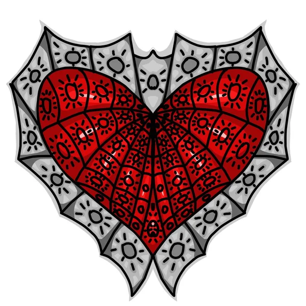 Corazón Patrón Ornamental Con Color Rojo Gris — Vector de stock