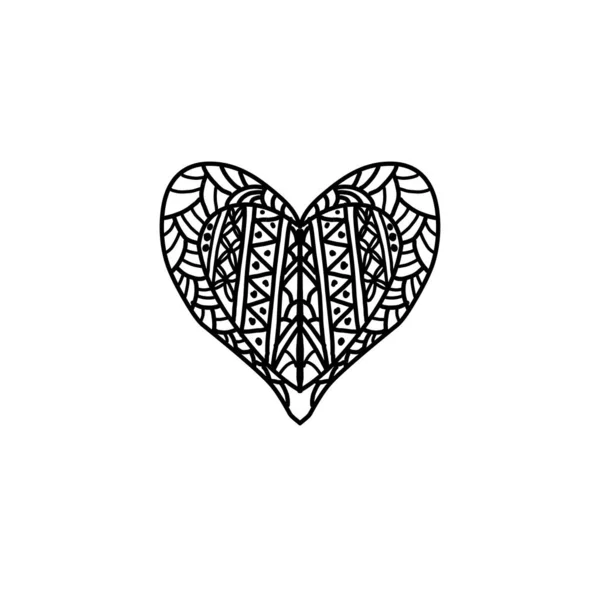 Dibujo Diseño Patrón Ornamental Corazón Sobre Fondo Blanco — Vector de stock