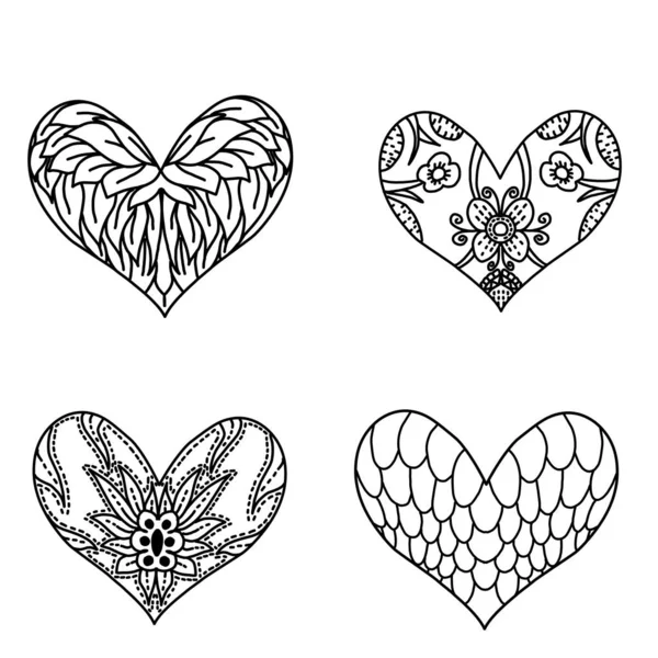 Beyaz Arkaplanda Stil Mandalaları Olan Eskiz Tasarımı Desenli Kalp Stok Illüstrasyon