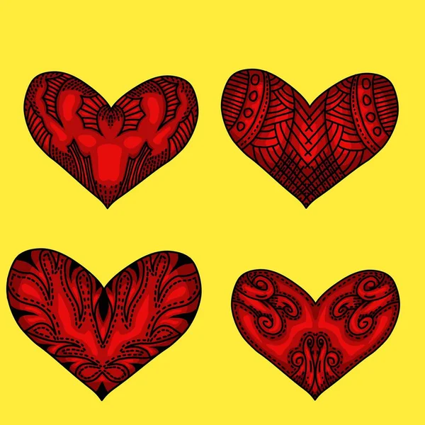 Conjunto Corazones Patrón Ornamental Para Tarjeta San Valentín Plantilla — Vector de stock