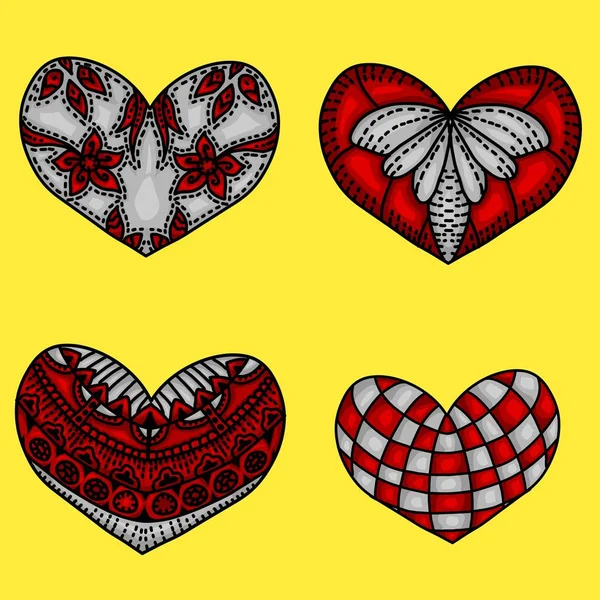 Набор Сердец Орнаментальный Узор Мандалами Стиля — стоковый вектор