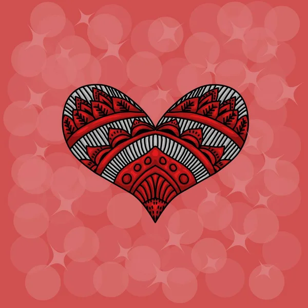 Symbol Herz Mit Stil Mandalas Auf Rotem Hintergrund — Stockvektor