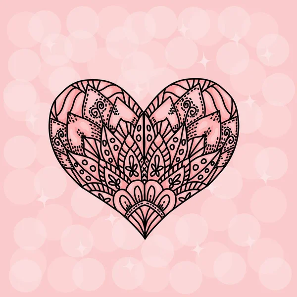 Corazón Icono Con Patrón Ornamento Sobre Fondo Rosa — Vector de stock