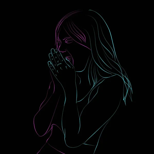 Sketch of women with line art blue pink style 