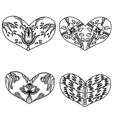 Set of sketch Decoration patterned hearts with style mandalas 
