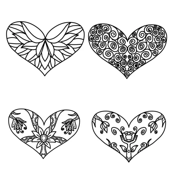 Set Sketch Decoration Patterned Hearts Style Mandalas — Stock Vector