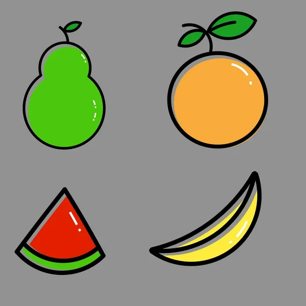 Conjunto Ícones Simples Frutas Com Cor — Vetor de Stock